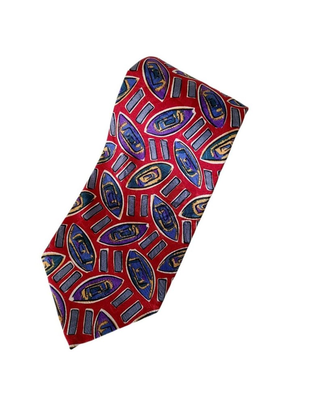 Talbott Studio Silk Tie Red Purple Blue Geometric Mens Necktie Business Made USA